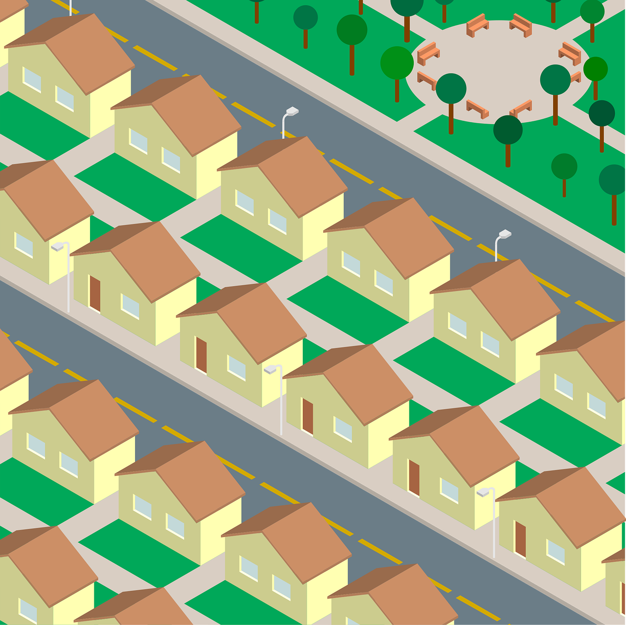 vector image of a street with houses
